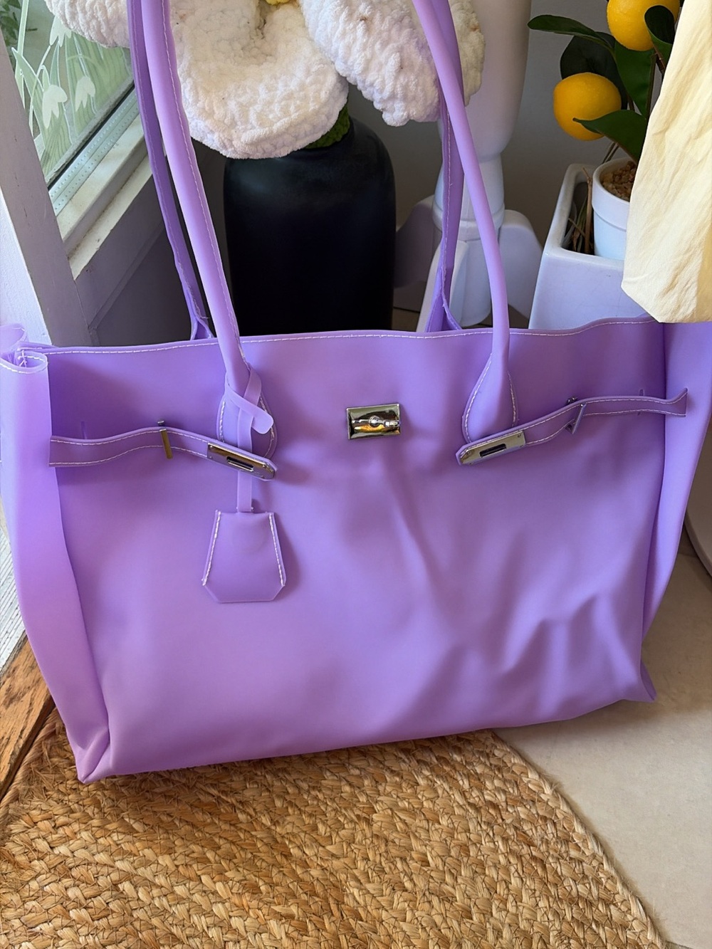 Jelly Firkin Lavender Tote Bag with Double Shoulder Straps - Women Bags